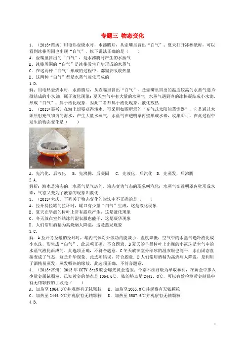 专题三 物态变化(含13年中考真题)