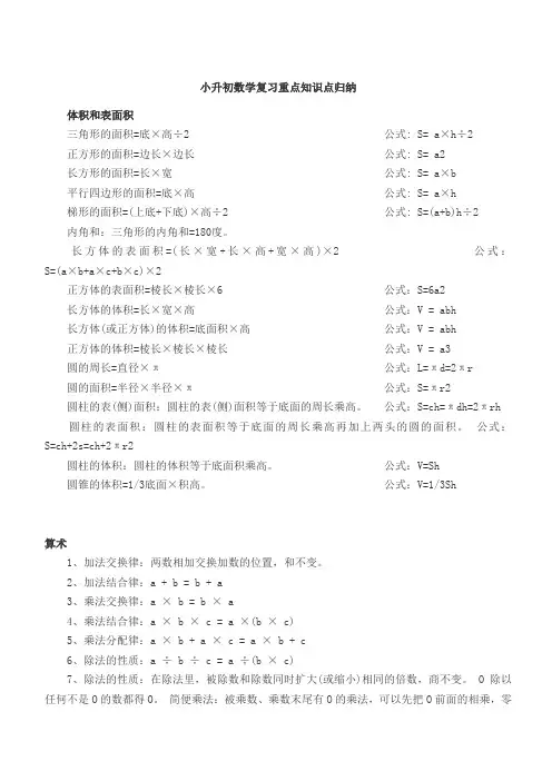 小升初数学复习重点知识点归纳