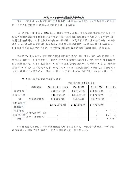 河北石家庄新能源汽车补贴政策解读