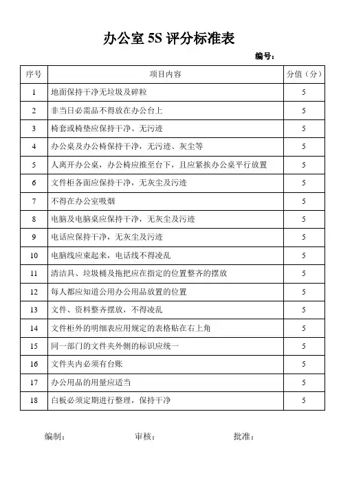 办公室5S评分标准表