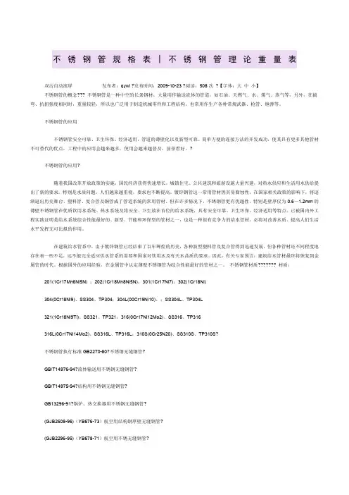 不锈钢管规格表