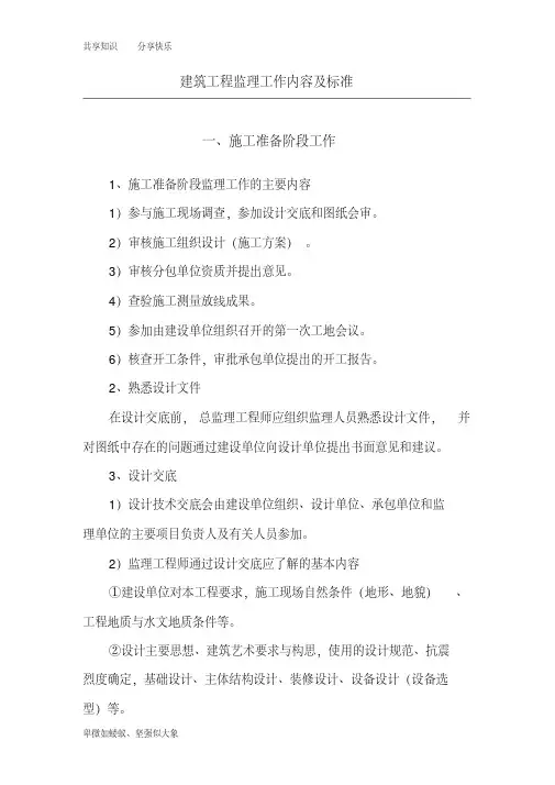 建筑工程监理工作内容及标准