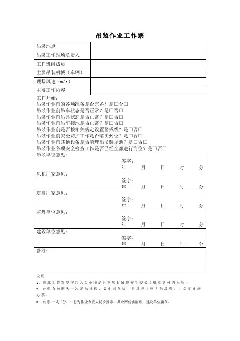 吊装作业工作票