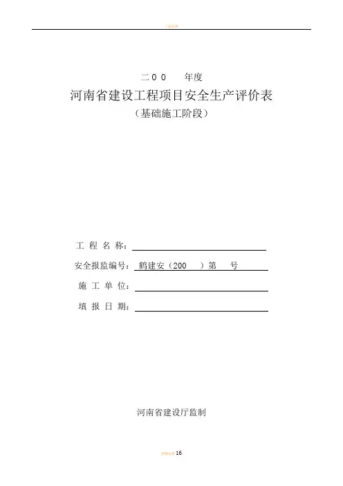 安全生产评价表