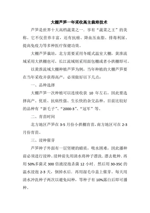 大棚芦笋一年采收高主栽培技术