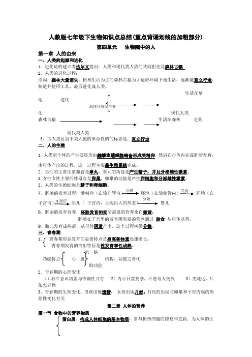人教版七年级下生物知识点总结