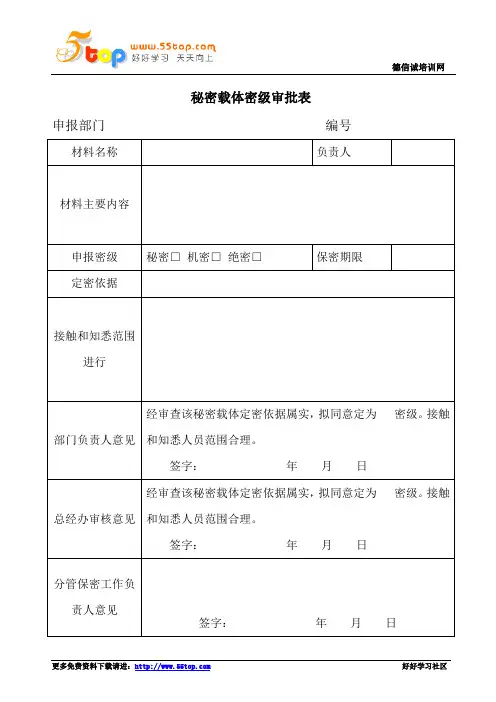 秘密载体密级审批表