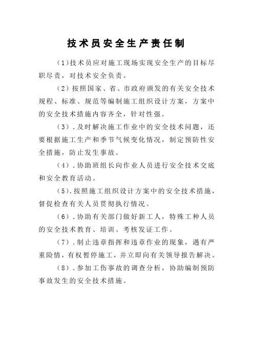 技术员安全生产责任制