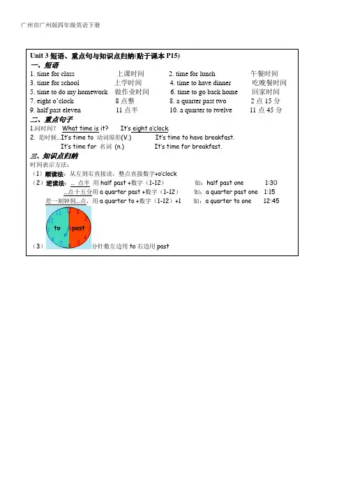 广州市广州版四年级英语下册Unit3 短语与知识点归纳