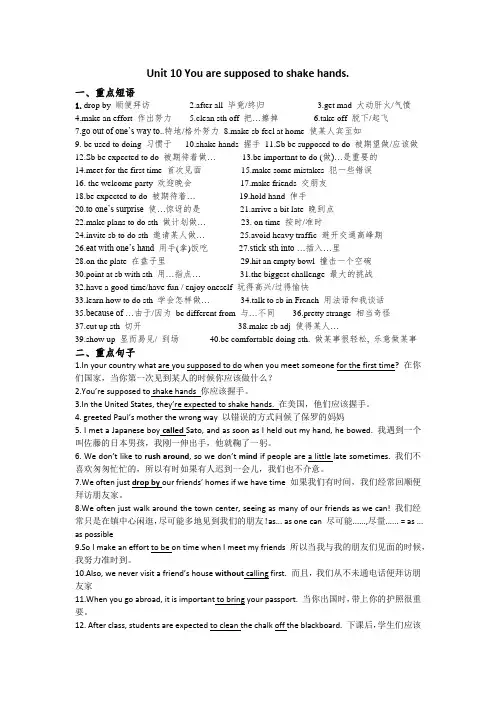 Unit 10 You are supposed to shake hands知识点