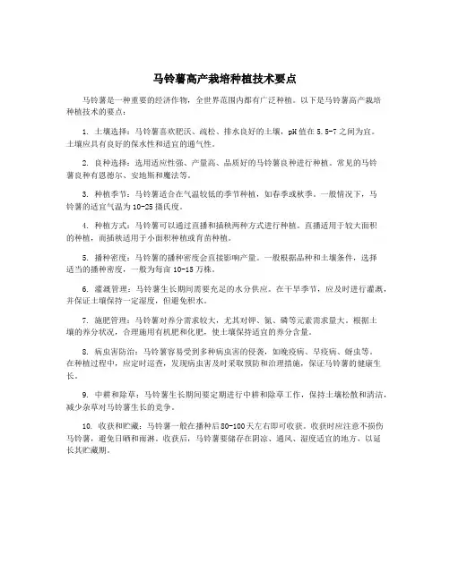 马铃薯高产栽培种植技术要点