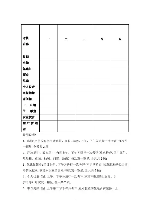 班级星级评比表