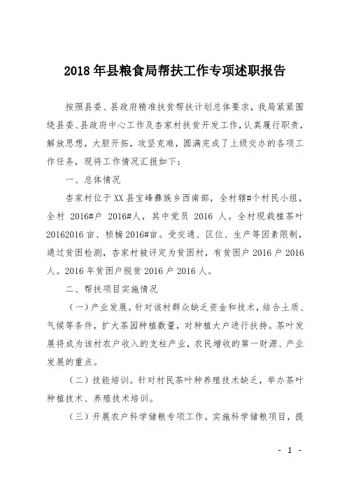 2018年县粮食局帮扶工作专项述职报告