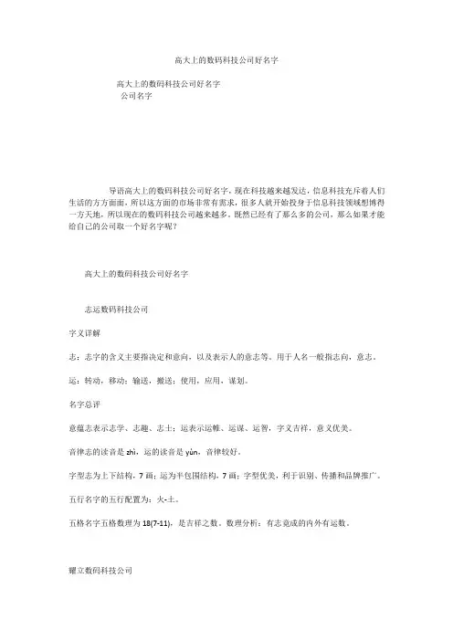 高大上的数码科技公司好名字