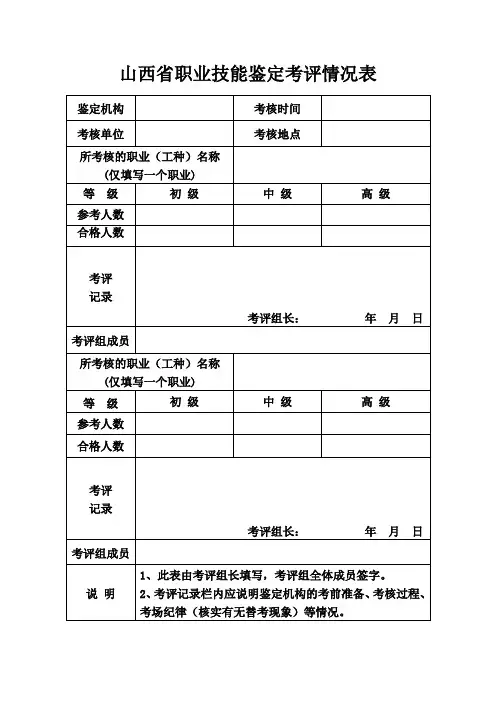 山西省职业技能鉴定考评情况表