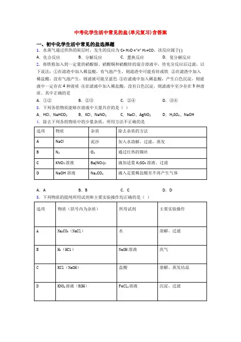 中考化学生活中常见的盐(单元复习)含答案