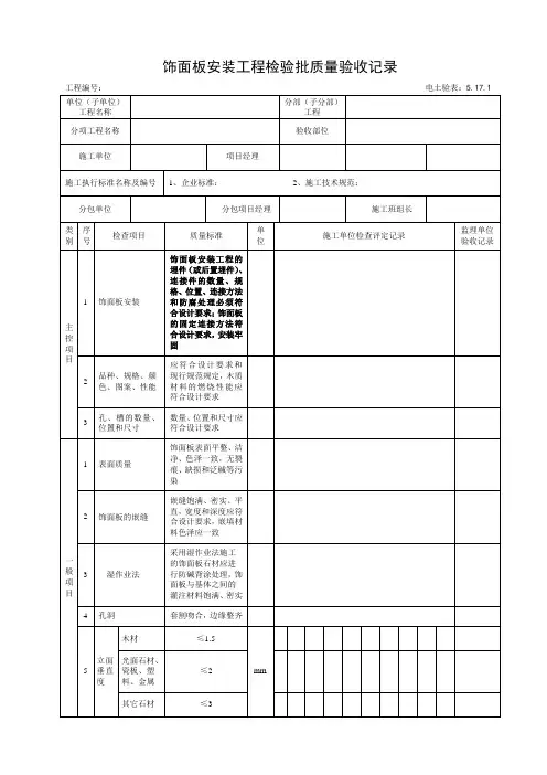 5.17.1饰面板安装工程检验批质量验收记录