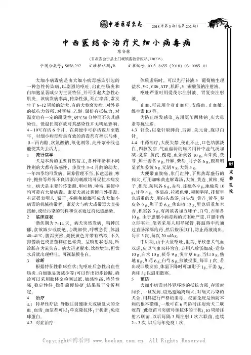 中西医结合治疗犬细小病毒病
