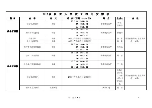1、2012级新生入学教育时间安排表