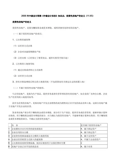 中级会计职称《中级会计实务》知识点投资性房地产的定义