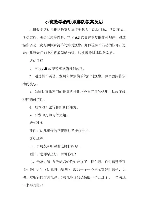 小班数学活动排排队教案反思