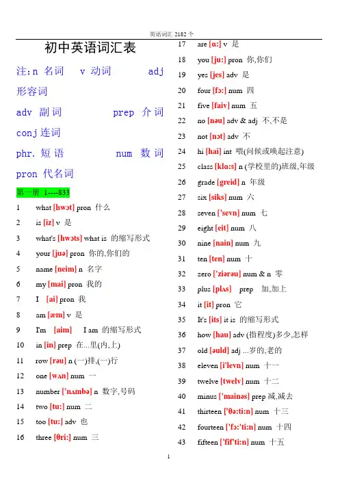 初中英语单词表大全2182个带音标 47页word电子版