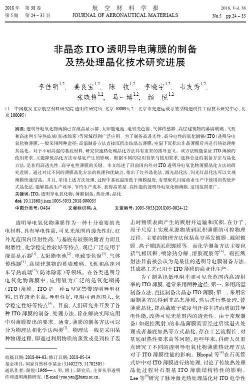 非晶态ITO透明导电薄膜的制备及热处理晶化技术研究进展