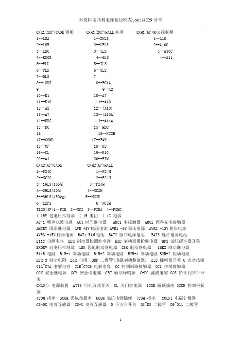 东芝电梯的英文缩写的中文含义和代码大全