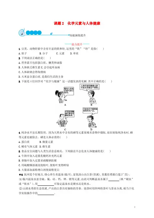 最新2019九年级化学下册 第十二单元 化学与生活 12.2 化学元素与人体健康同步练习习题