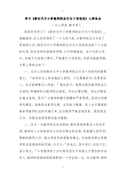 教师十项准则学习心得体会