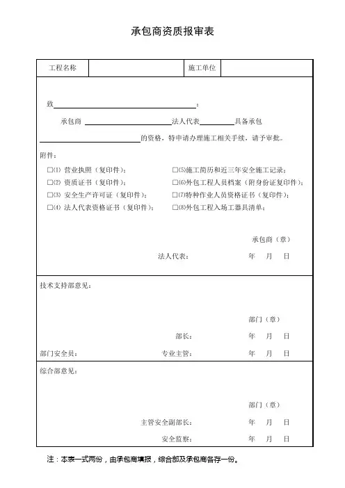 承包商资质报审表