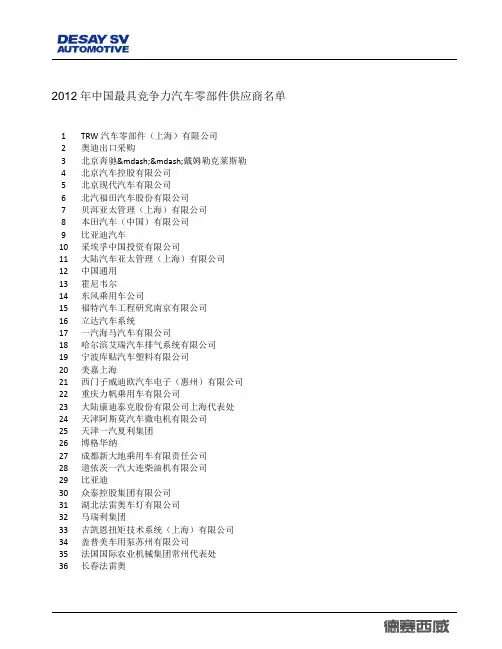 2012中国汽车零部件供应商