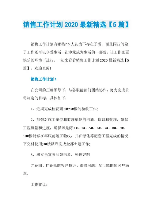 销售工作计划2020最新精选【5篇】