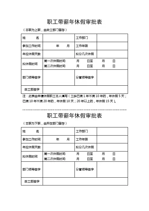 职工带薪年休假审批表