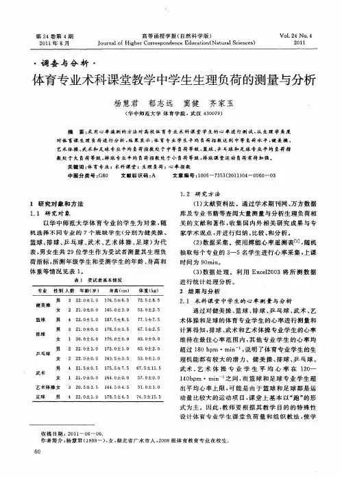 体育专业术科课堂教学中学生生理负荷的测量与分析