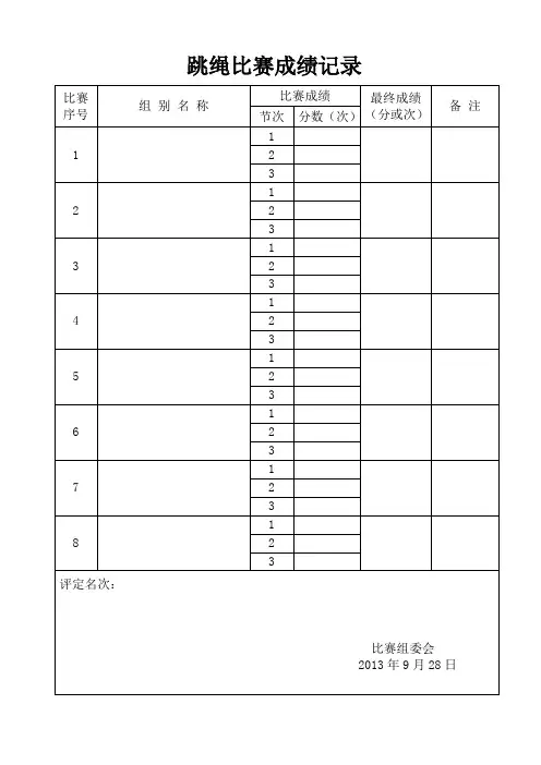 跳绳比赛成绩记录