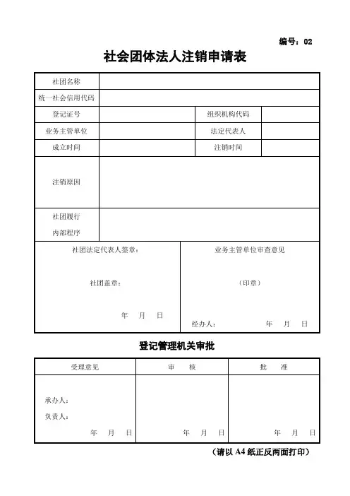 社会团体法人注销申请表