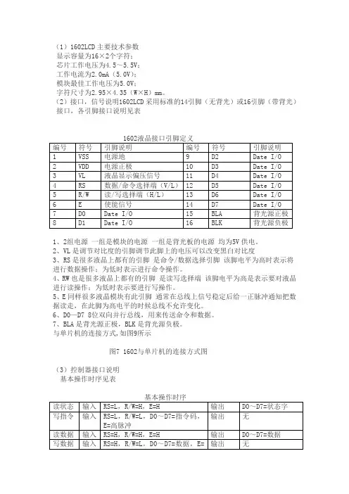 LCD1602的中文资料