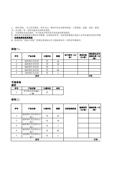 投标报价一览表