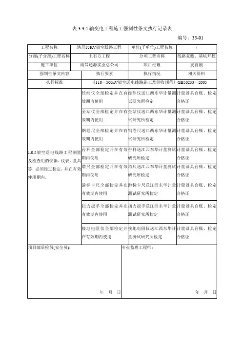 35KV强制性条文执行记录表1