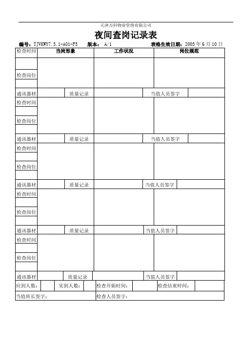 夜间查岗记录表
