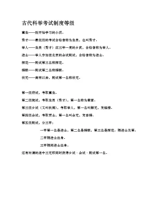 古代科举考试制度等级