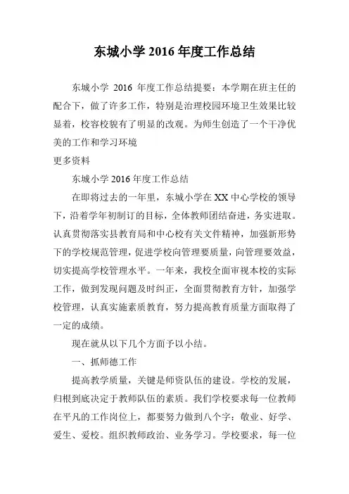 东城小学2016年度工作总结