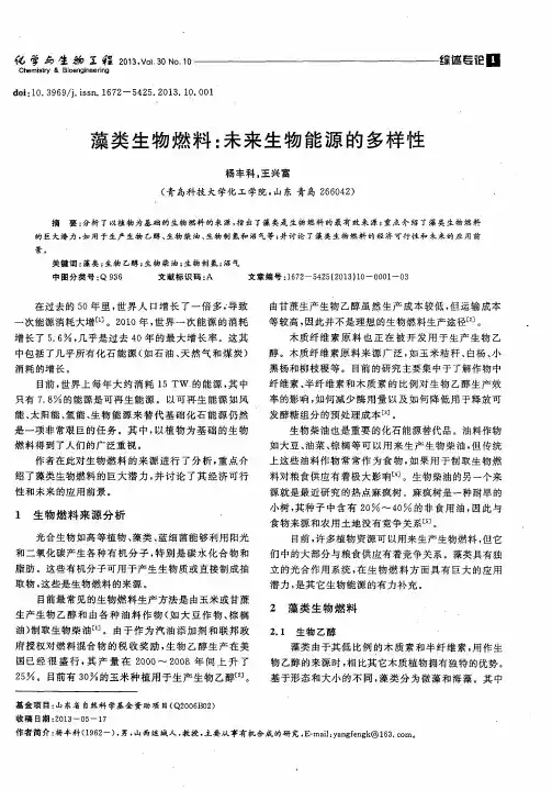 藻类生物燃料：未来生物能源的多样性