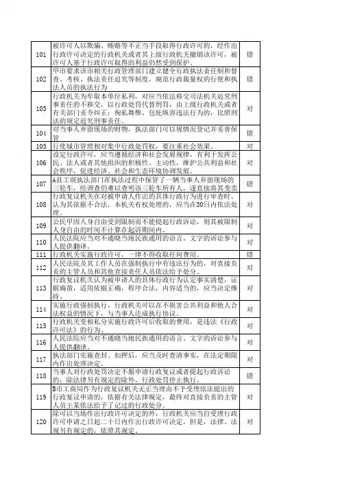 浙江省执法证考试判断题及答案2