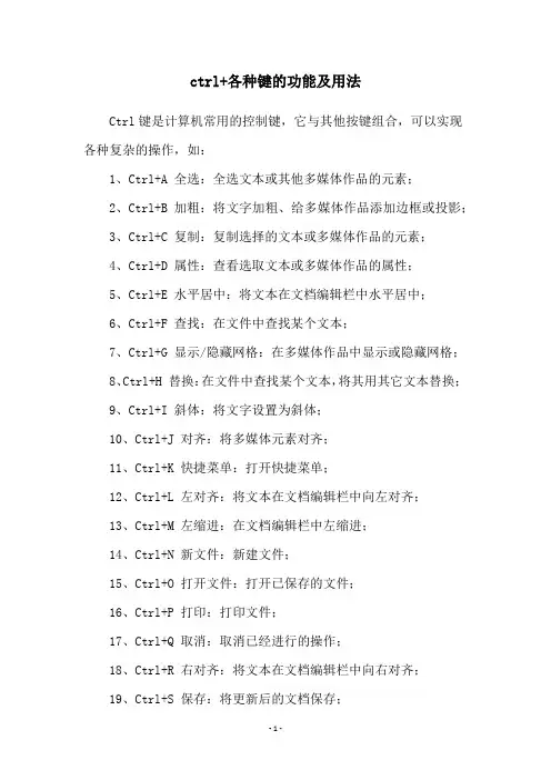 ctrl+各种键的功能及用法