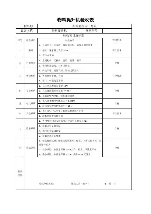 物料提升机进场验收表