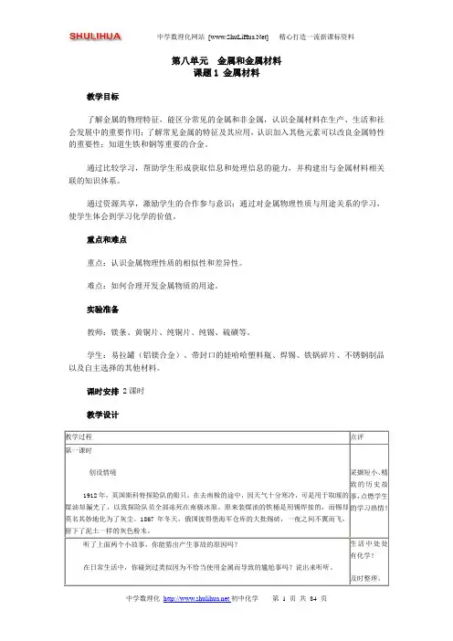 人教版九年级化学下册全册教案(共80多页)
