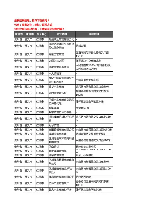新版贵州省遵义市仁怀市玻璃店企业公司商家户名录单联系方式地址大全27家