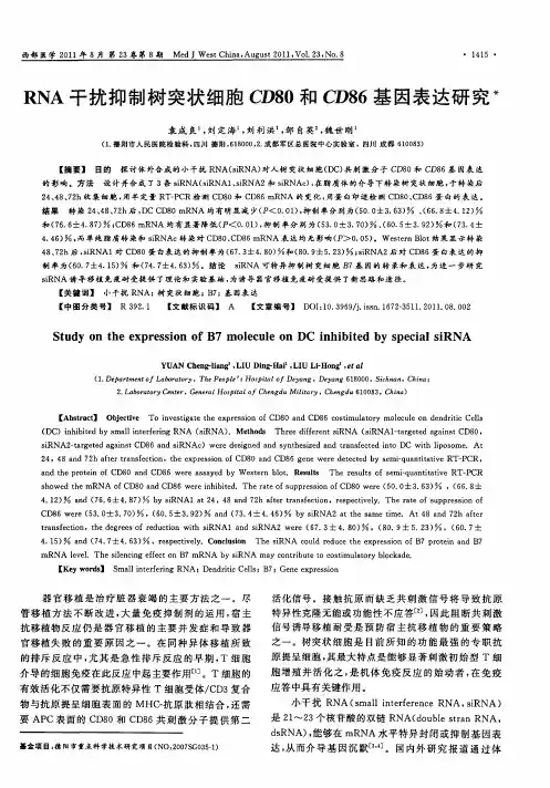 RNA干扰抑制树突状细胞CD80和CD86基因表达研究
